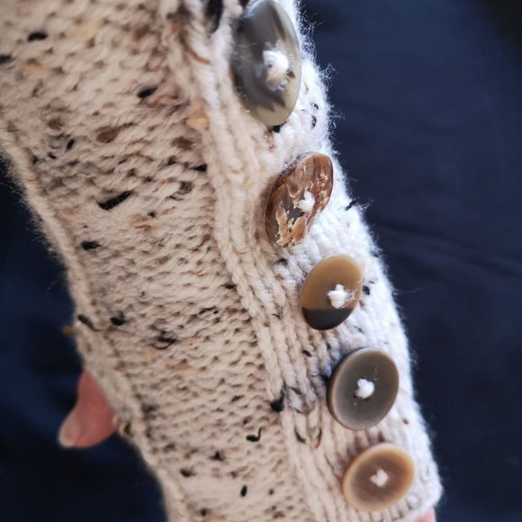 new Tweed HandKnit Seamless Fingerless Gloves Mittens Arm Warmer w.Buttons - Picture 10 of 11